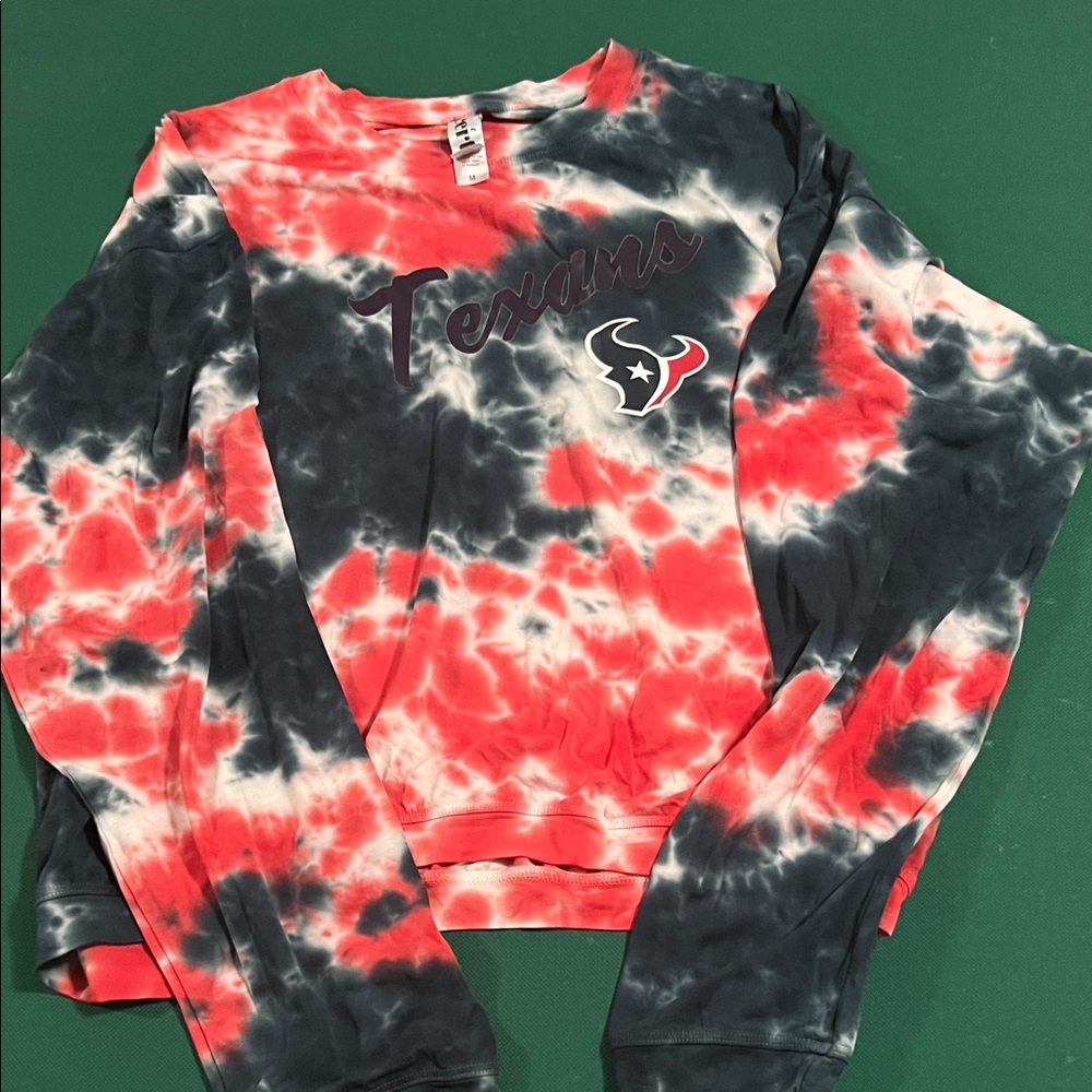 Tie-Dye Houston Texans Long Sleeve Tee - Red & Navy high low